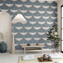 grafisk tapet, non-woven tapet Kumano blå, beige
