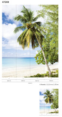 Palmetræ på stranden tapet Fototapet Grøn, Blå, Blomster 2,70 x 2,12 m