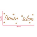 3D Schriftzug Träum Schön mit Sternen - MDF Natur