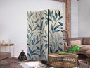 Paravent, Raumteiler freistehend, Trennwand - Leaves in Blue Colors - Delicate Botanical Motif