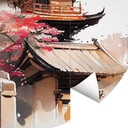 Fototapeta japońska pagoda z kwiatami wiśni - Jaszke - Round - tapeta flizelinowa/tapeta flizelinowa