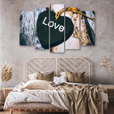5 stykke lærredstryk Heart Wood Love Shabby