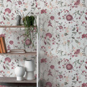 Blomstertapet blomster akvarel - Ikke-vævet tapet i lilla grøn beige - romantisk blomstertapet