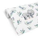 Tapet med mønster til børneværelset - sød babyelefant mellem boho-grene - UN Designs