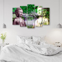 5 stykke lærred Print Buddha Waterfall Forest Green