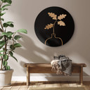 Tableau sur alu-Dibond rond 1X Studio - Feuilles de chêne doré dans un vase