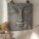 Buddha Gesicht Wandskulptur - Asiatische Wanddeko aus Kunststein - mit Seil 40x40 cm