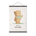 Stoffbild mit Bär und Buch - Selbstliebe-Spruch 'Ich bin schlau'