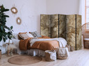 Paravent, Raumteiler freistehend, Trennwand - Carved Floral Ornaments in Soft Sepia and Brown Tones