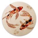 Obraz drewniany przedstawiający dwie karpie koi w stawie - SpaceFrog Designs - Round