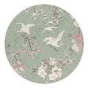 Billede af kraner i kirsebærblomst Rush Green - Bloomery Decor - rund – print på aluminium