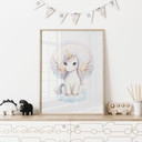 Pastelowy Plakat jednorożec z tęczą | Magiczne mityczne stworzenie dla dzieci