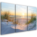 3 stykke lærredsprint, Beach Sea Dunes Sunset