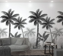 Fototapet med palmer sort, hvid, blomster 2,70 x 1,59 m
