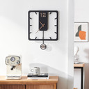 Holz-Wanduhr mit Pendel | MDF | mattschwarz, quadratisch, 52 x 40 cm