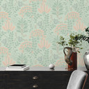 Tapeta flizelinowa z liśćmi w stylu retro szara zieleń - tapeta w kwiaty kwiaty