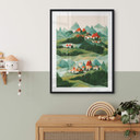Plakat dla dzieci Treechild - Mała wioska pośród zielonych wzgórz