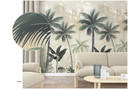 Fototapet med palmer grøn, beige, blomster 2,70 x 1,59 m