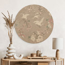 Obraz drewniany Żurawie w kolorze beżowym - Bloomery Decor - okrągły