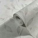 Non-woven tapet med bladmønster og metallic-effekt i hvidt blomstermønster 