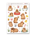 Planche de stickers capybaras mignons en été