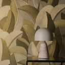 Ikke-vævet tapet Isabelle Golden Canopy palmer guld beige - palmeblade jungle metallic gang