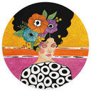 Fotomural Mujer con corona de flores de colores - Hülya - Redondo - Autoadhesivo/no tejido