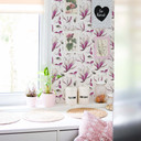 Tapet med mønster - illustrerede blomster - pink