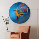 Tableau sur verre rond Almawash - Le perroquet et le jeu des couleurs
