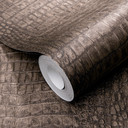 Non-woven tapet i mörkbrunt med krokodil look slående modern och lyxig textur