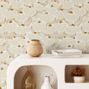Tapet med mønster Minimalistiske blomster i creme og guld | Blomstret non-woven tapet - Annick