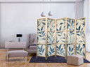 Japanischer Paravent, Raumteiler freistehend, Trennwand - Leaves in Blue Colors - Delicate Botanical