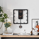 Holz-Wanduhr mit Pendel | MDF | mattschwarz, quadratisch, 52 x 40 cm