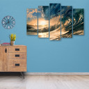Lærred print 5 stykker, bølger havsol