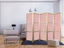 Japanischer Paravent, Raumteiler freistehend, Trennwand - Giraffe Pattern in Blue-Pink Spots