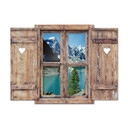 sticker mural 3D fenêtre en bois avec coeur - lac de montagne idyllique