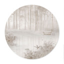 Poster Bos bij het meer in mist in beige - Ms Tiff - Rond
