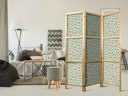 Japanischer Paravent, Raumteiler freistehend, Trennwand - Giraffe Pattern in Turquoise Spots