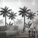 Fototapet med palmer sort, hvid, blomster 2,70 x 1,59 m