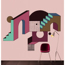 Livingwalls Papel Pintado Mural Paredes de Patel 3 Freetown 2 rosa, morado, negro, azul, verde