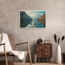 Plakat drewniany Drewniana kładka nad jeziorem Braies w Dolomitach