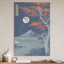 Billede af fuldmåne over toppen af Fuji-san - Roze – print på aluminium (Alu-Dibond)