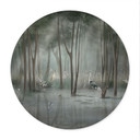 Poster Wolkenbos aan meer met reiger in groen - Ms Tiff - Rond