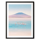 Poster Pastellfärgad sjö med flamingos - Rivers