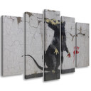 5 stykke lærredstryk Banksy Street Art Rat