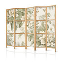 Japanischer Paravent, Raumteiler freistehend, Trennwand - Retro Vintage Flowers in Cream and Green
