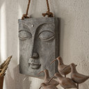 Buddha Gesicht Wandskulptur - Asiatische Wanddeko aus Kunststein - mit Seil 40x40 cm