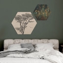Hexagon Holzbild Minimalistischer Baum in ruhiger Landschaft - Flour