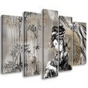 Lærred print 5 dele, geisha og bambus
