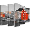 Lærredstryk 5 styk, bygge hav